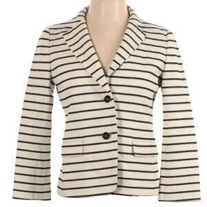 Ann Taylor Black & White notched lapel striped blazer cotton mix size 6 petite